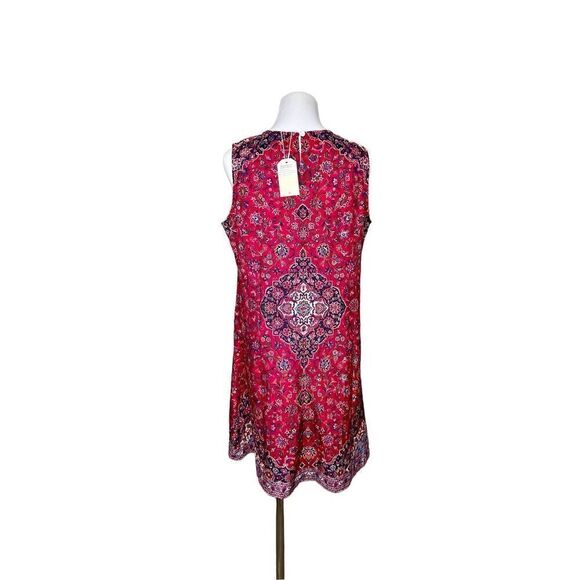 Made With Love Red Floral Pleated Sleeveless A-Line Dress LARGE NWT‎ Romantic - Picture 3 of 9